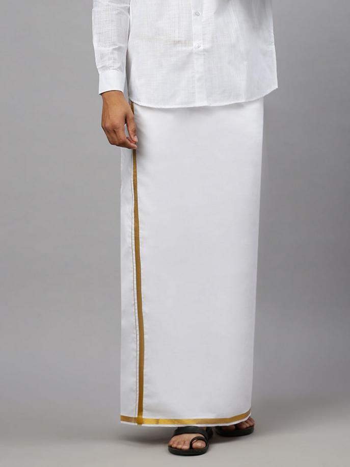 Men White with Gold Jari Border Readymade Double Layer Dhoti