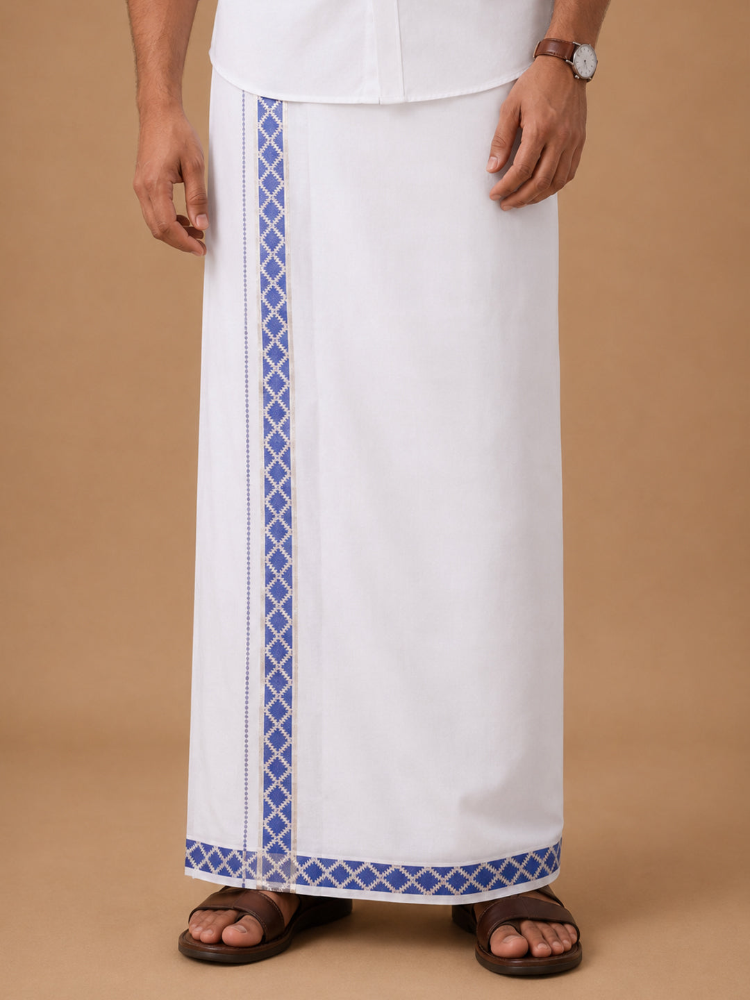 Men Premium Cotton Double Layer White Dhoti with Fancy Jari Border LC28