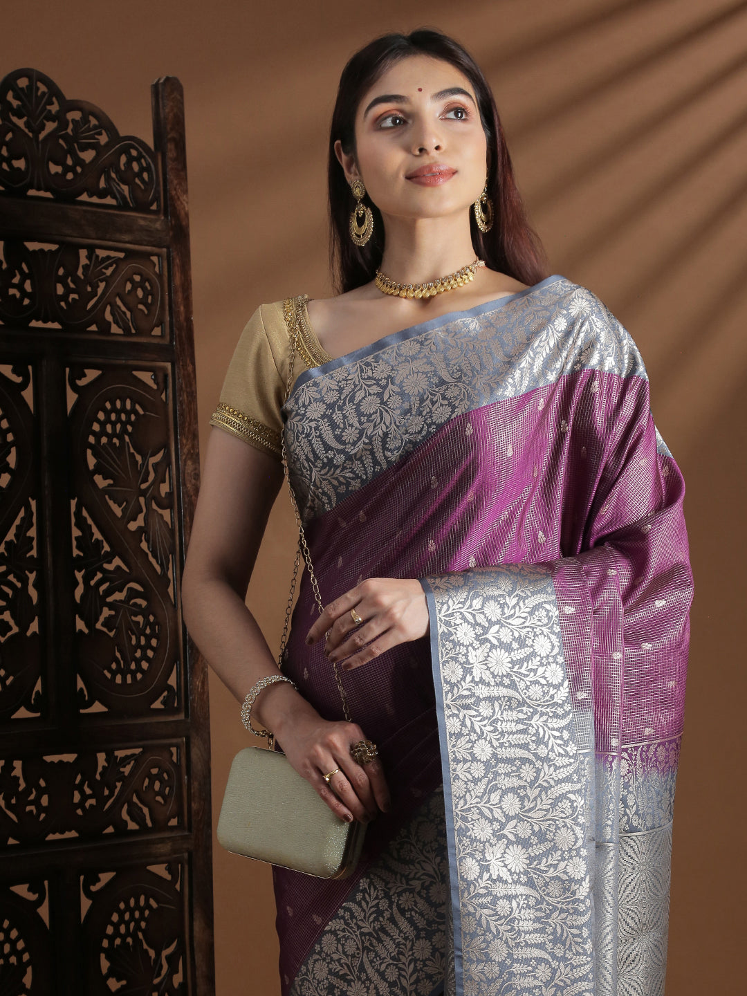 Women Soft Silk Saree Dark Violet SS417