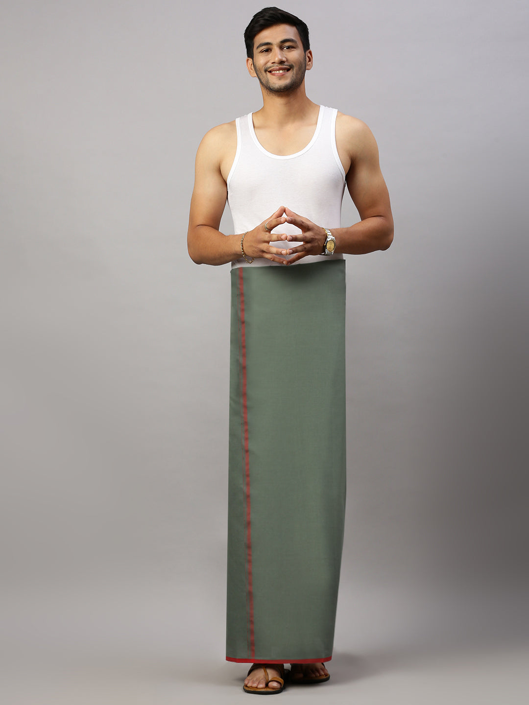 Mens Green Lungi with Fancy Border Enrich Colour 5