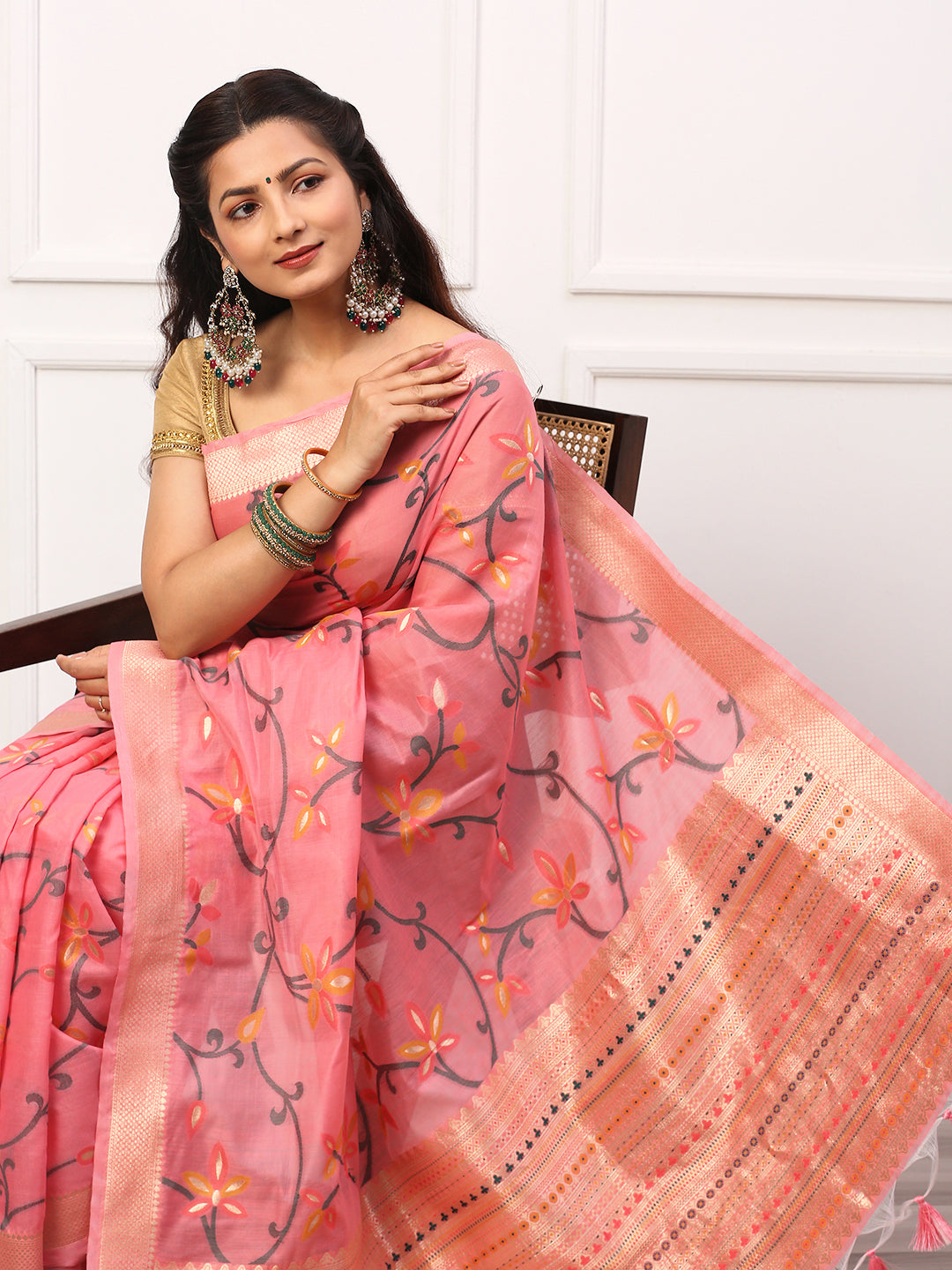 Womens Semi Silk Saree Pink SS240