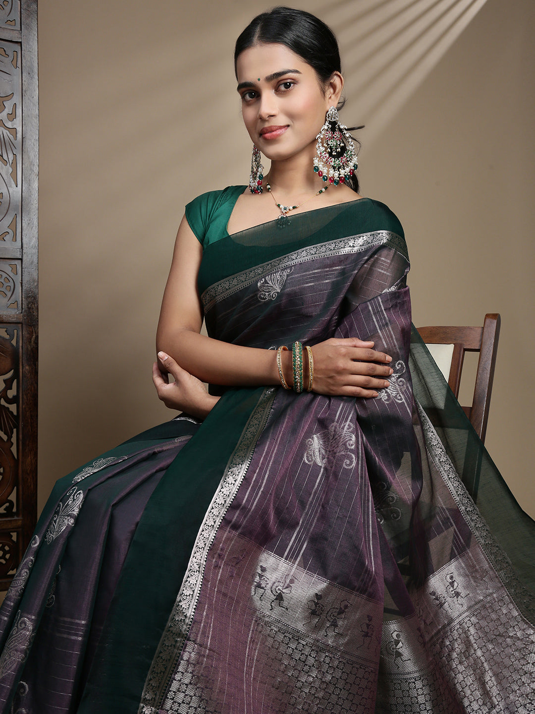 Women Purple Semi Kora Cotton Saree SK131