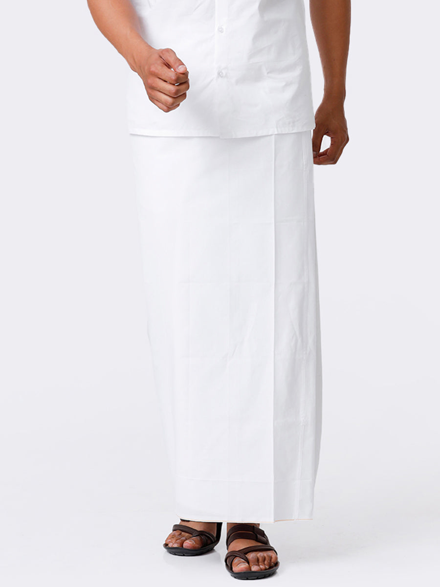 Men White with Small Border Single Layer Dhoti Smart Nice Paramas