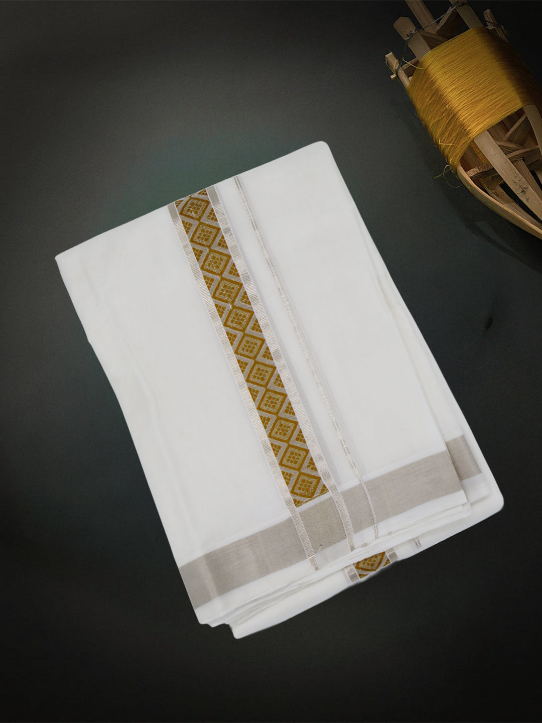 Men Premium Handloom White Dhoti with Fancy Border HLM74