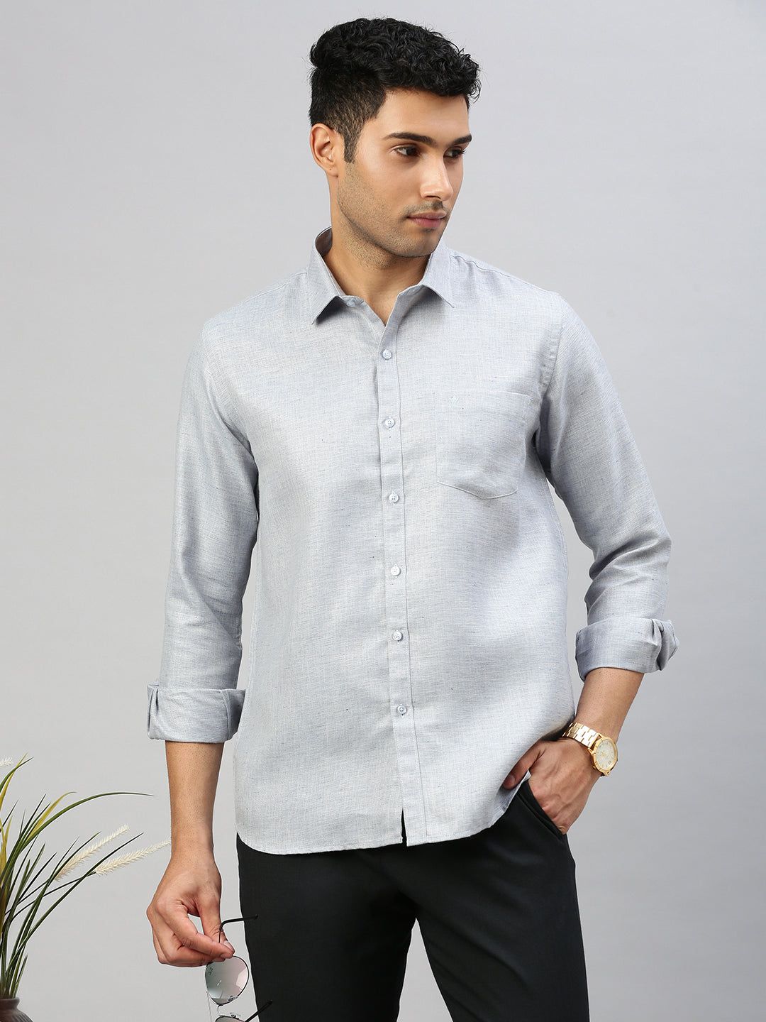Mens Formal Shirt Grey T7 (CG12)