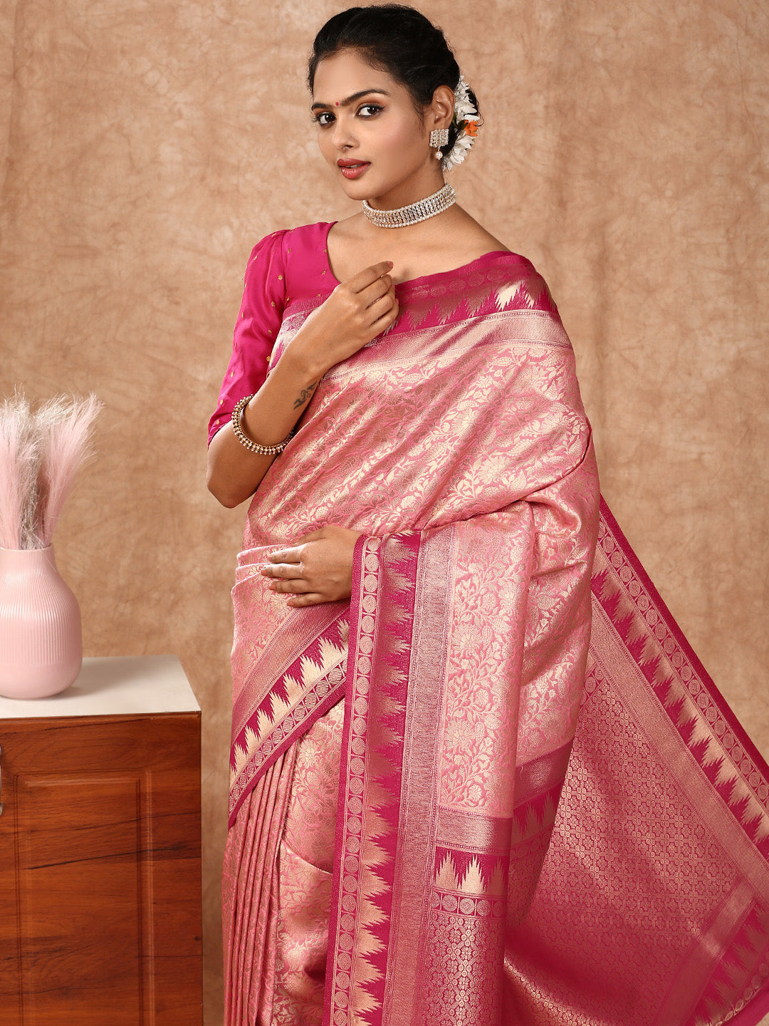 Women Semi Silk Saree Pink SS209