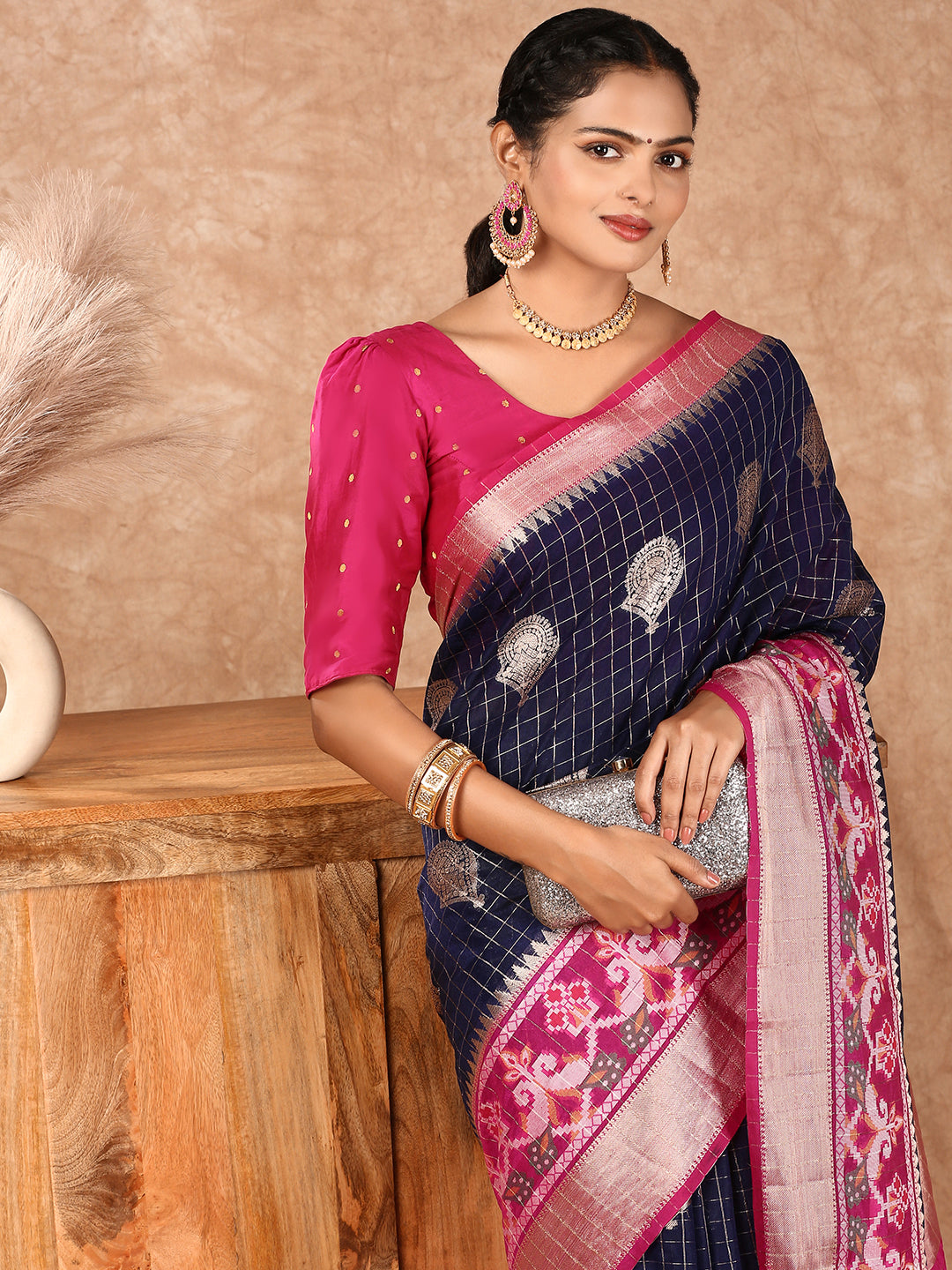 Women Semi Raw Silk Weaving Saree Blue SRS90