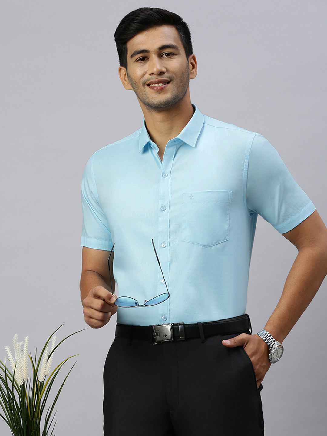 Mens Half Sleeve Smart Fit Mint Blue Classic Shirt