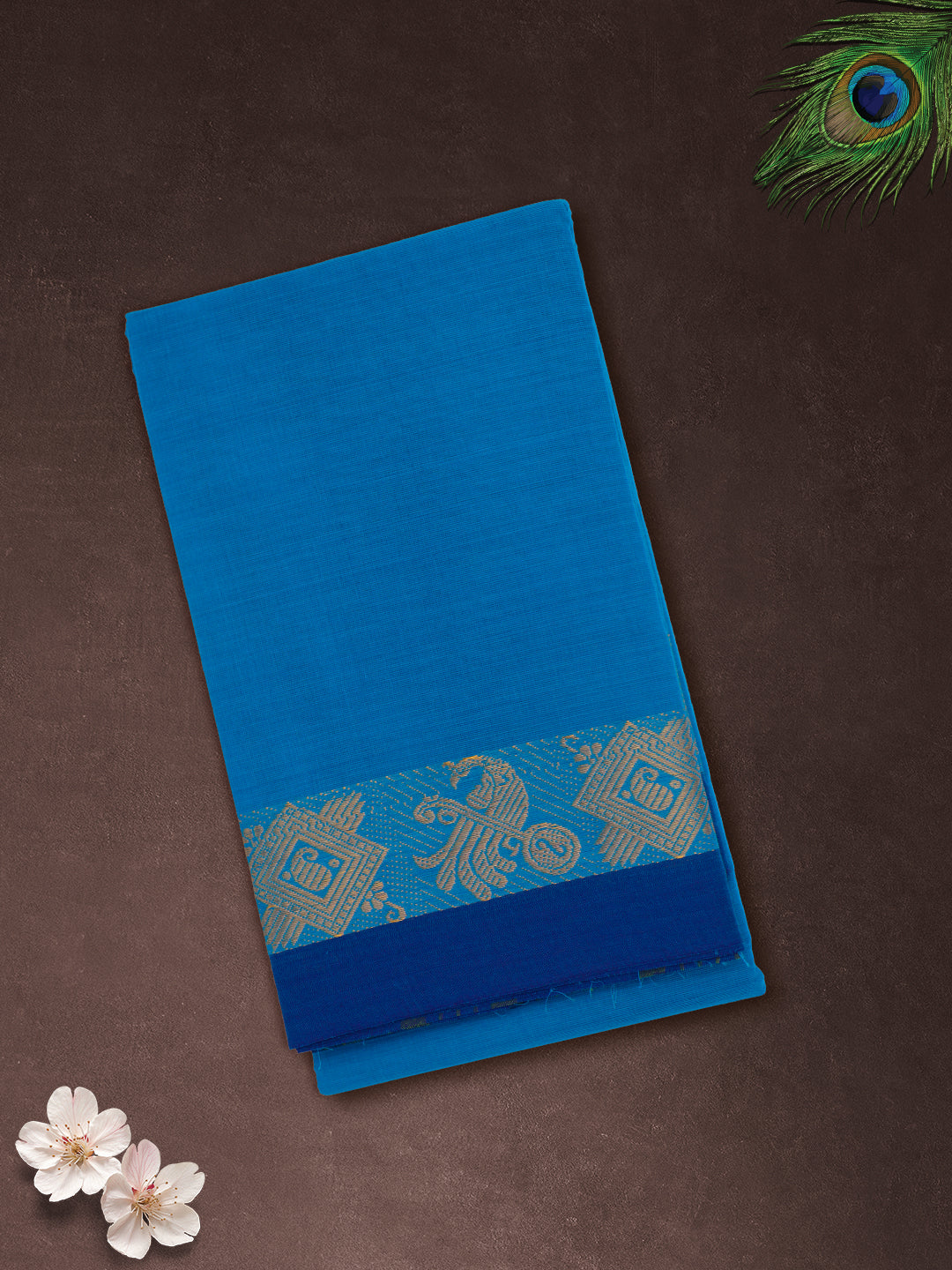 Women Blue Plain Pure Chettinad Cotton Saree PCS237