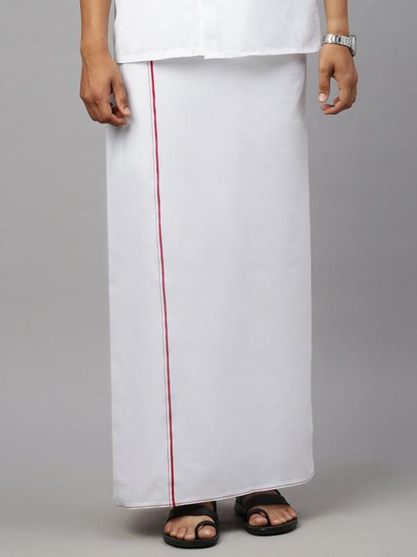 Men Cotton White Half Sleeves Shirt with Small Border Dhoti Combo