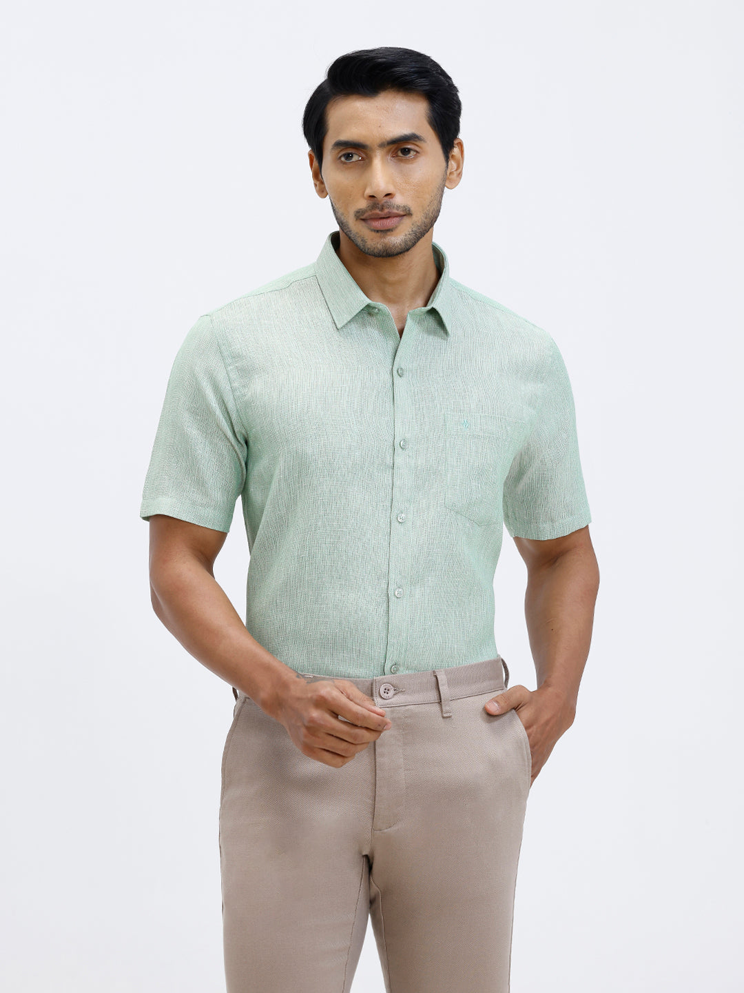 Men Cotton Rich Shirt Green Trendy 12 YL1