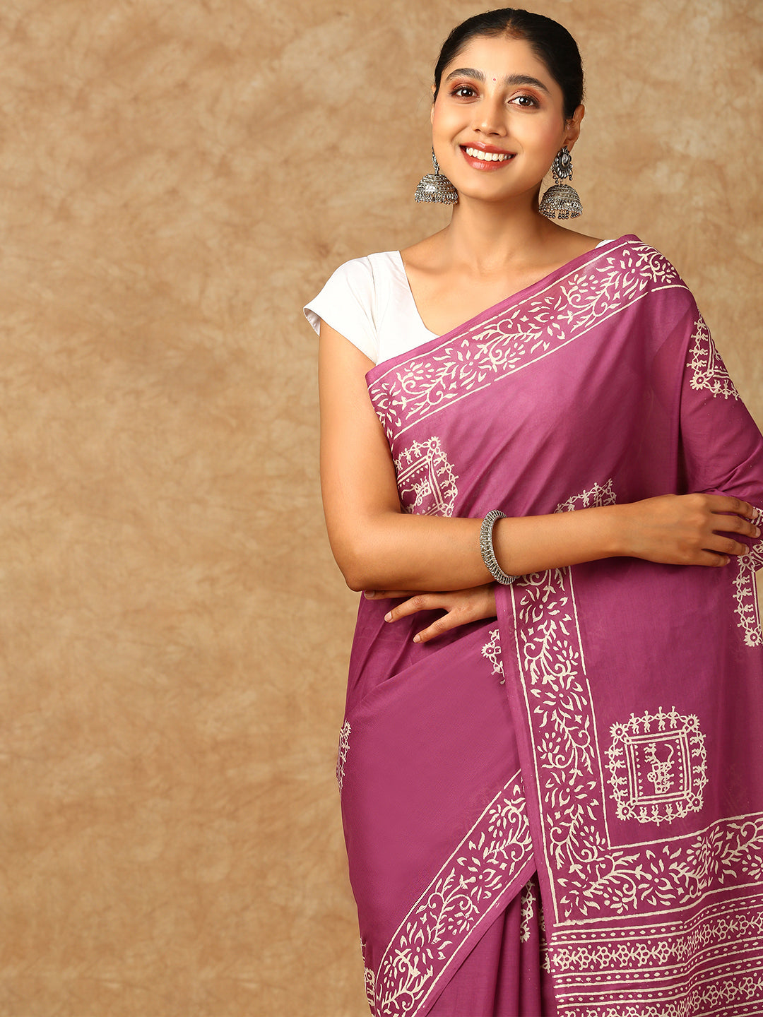 Women Pure Cotton Printed Saree Purple PCS129