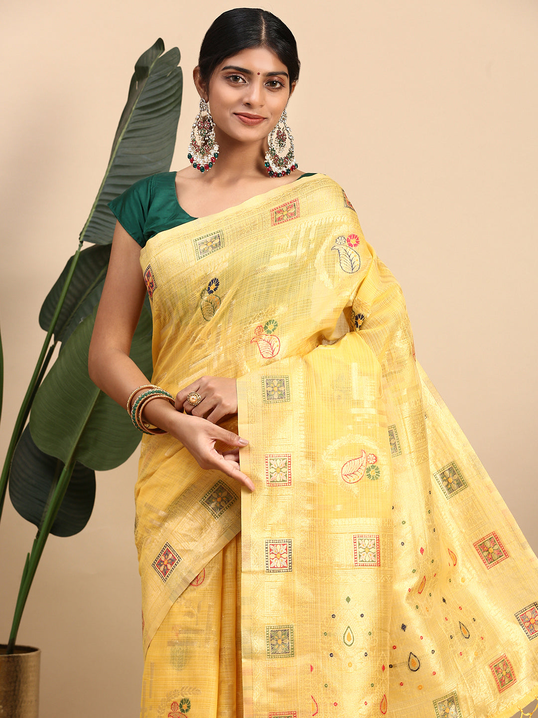 Couple Combo Shirt & Dhoti Set with Saree Yellow SL167