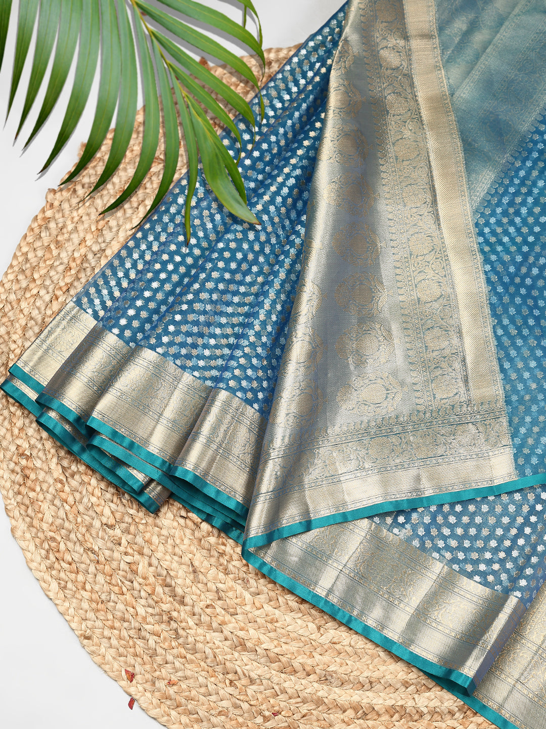 Women Semi Orgenza Weaving Saree Blue SOS07