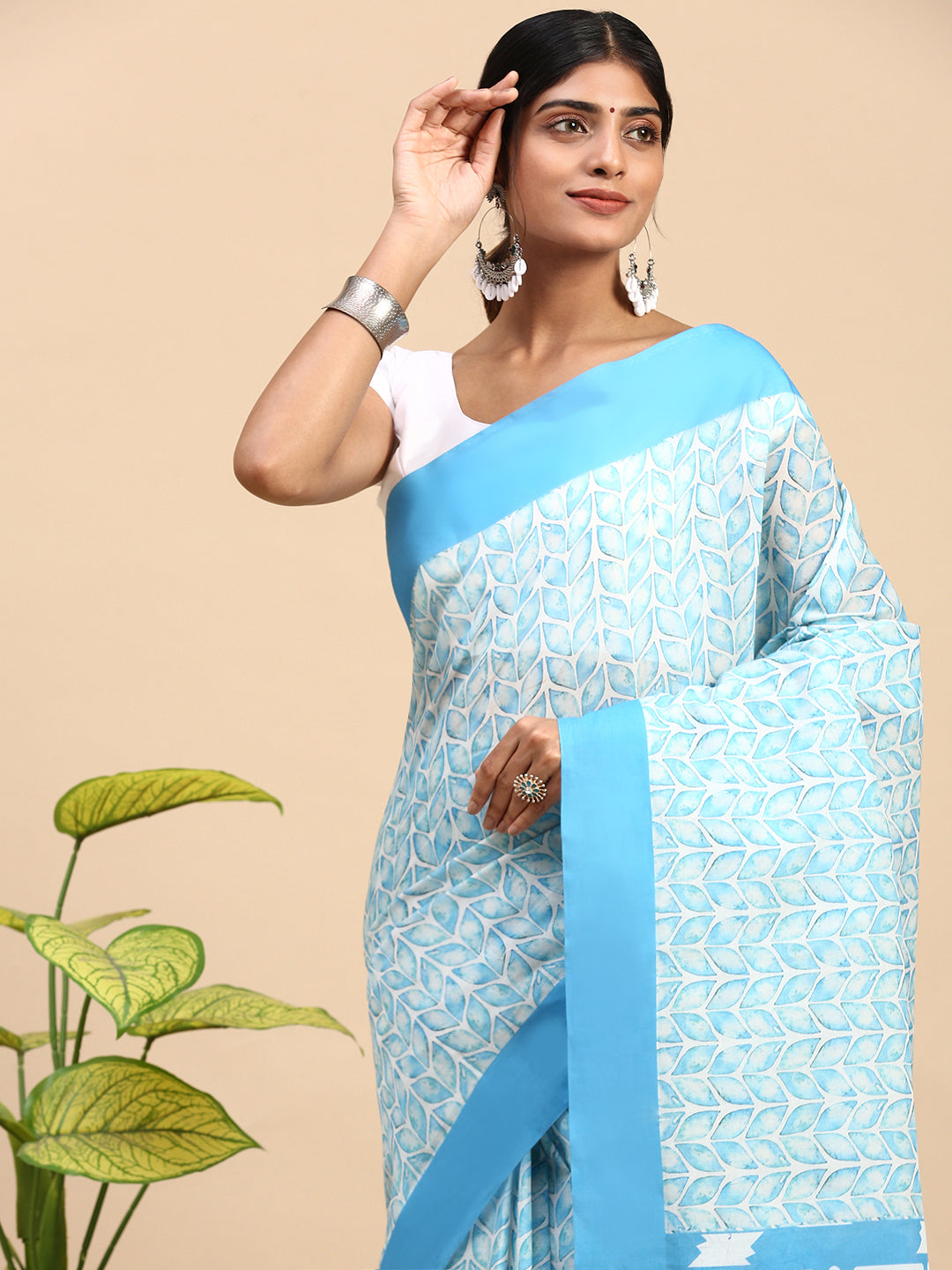 Women Organic Cotton Saree Blue PCS112