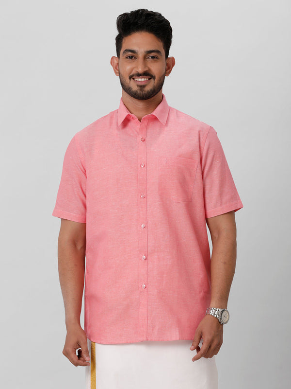 Mens Linen Cotton Formal Light Pink Half Sleeves Shirt LF2