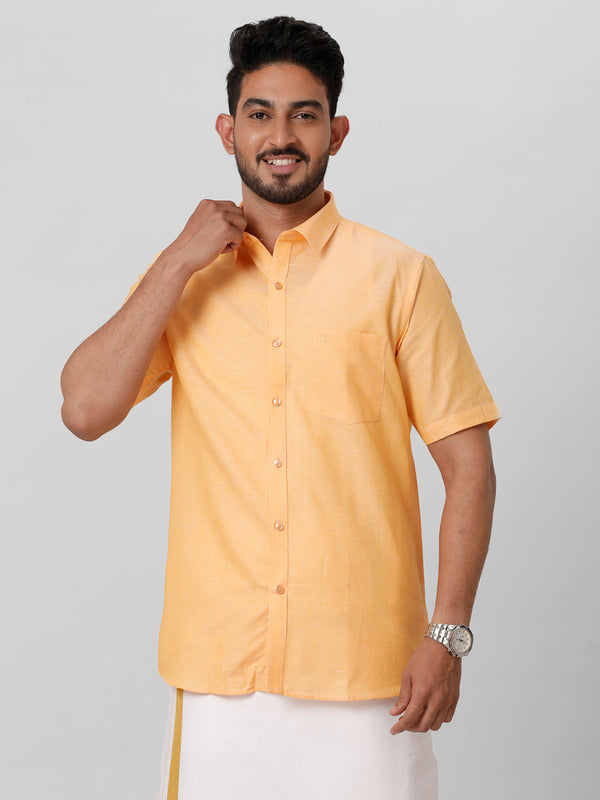 Mens Linen Cotton Formal Orange Half Sleeves Shirt LF8