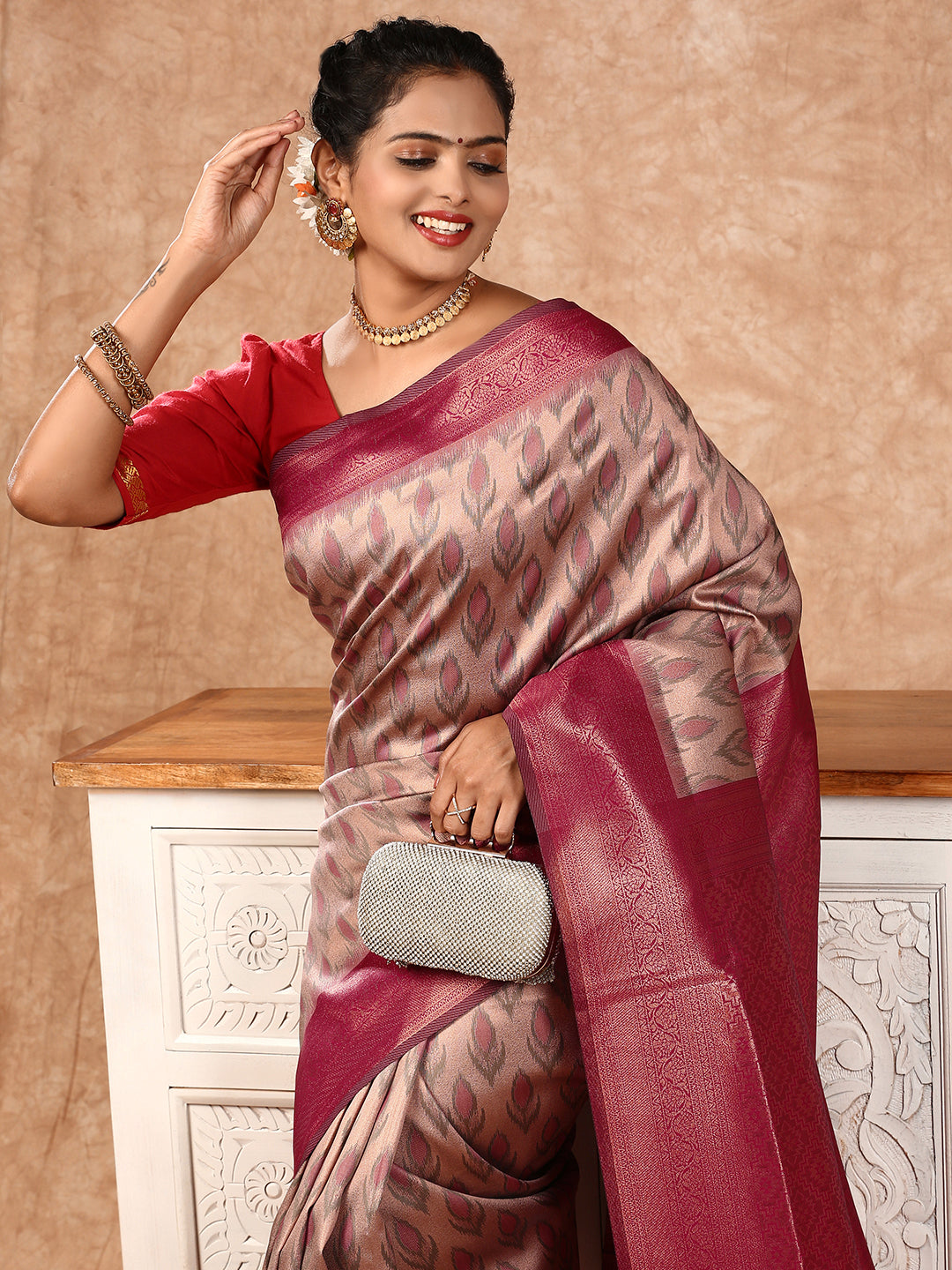 Women Semi Silk Saree Pink SS164