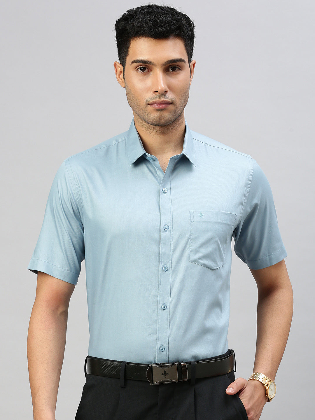 Men 100% Cotton Shirt Blue TW3