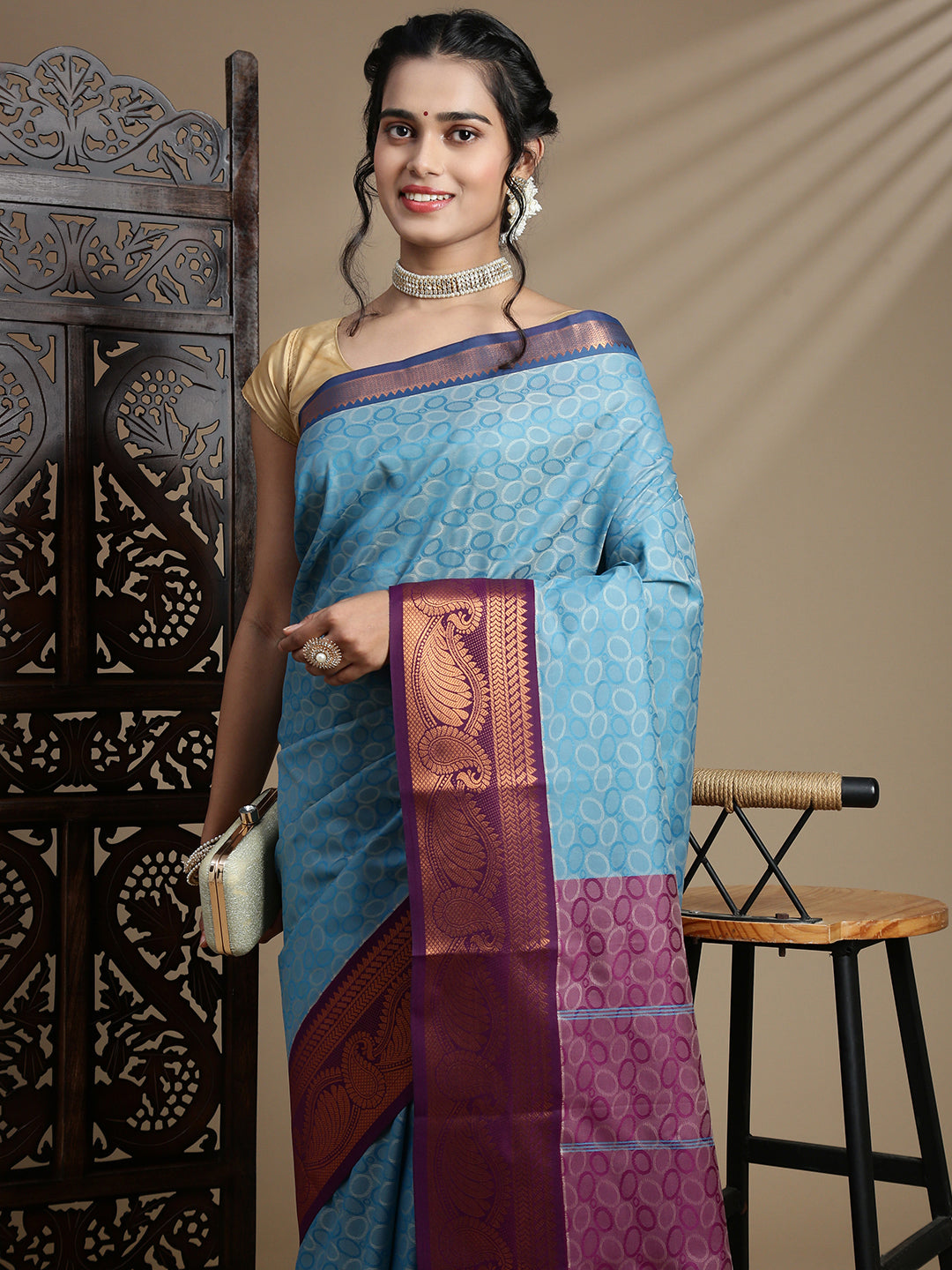 Women Blue with Violet Art Silk Saree ASS122
