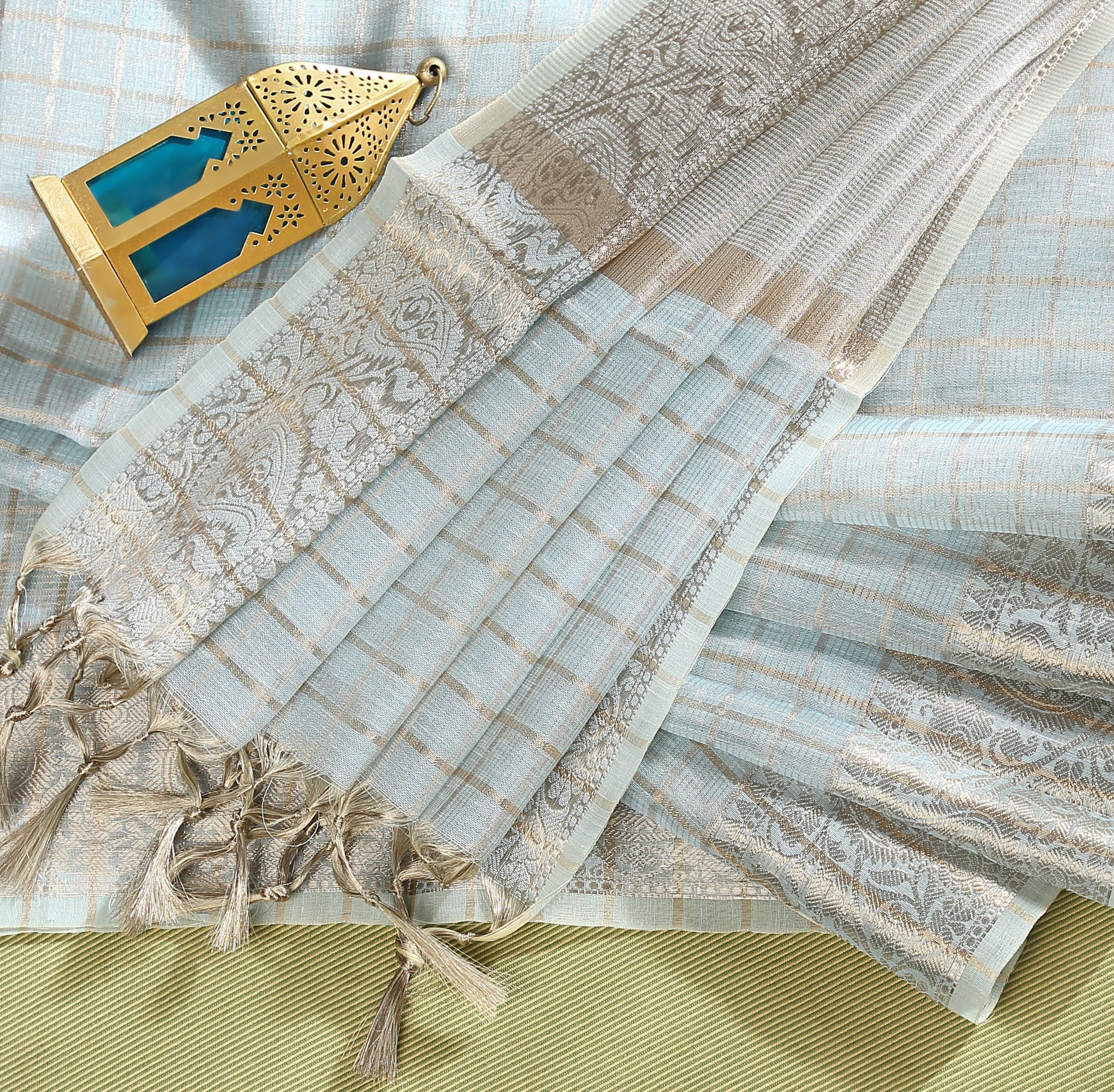 Women Semi Cotton Lite Blue Weaving Saree -SCS67