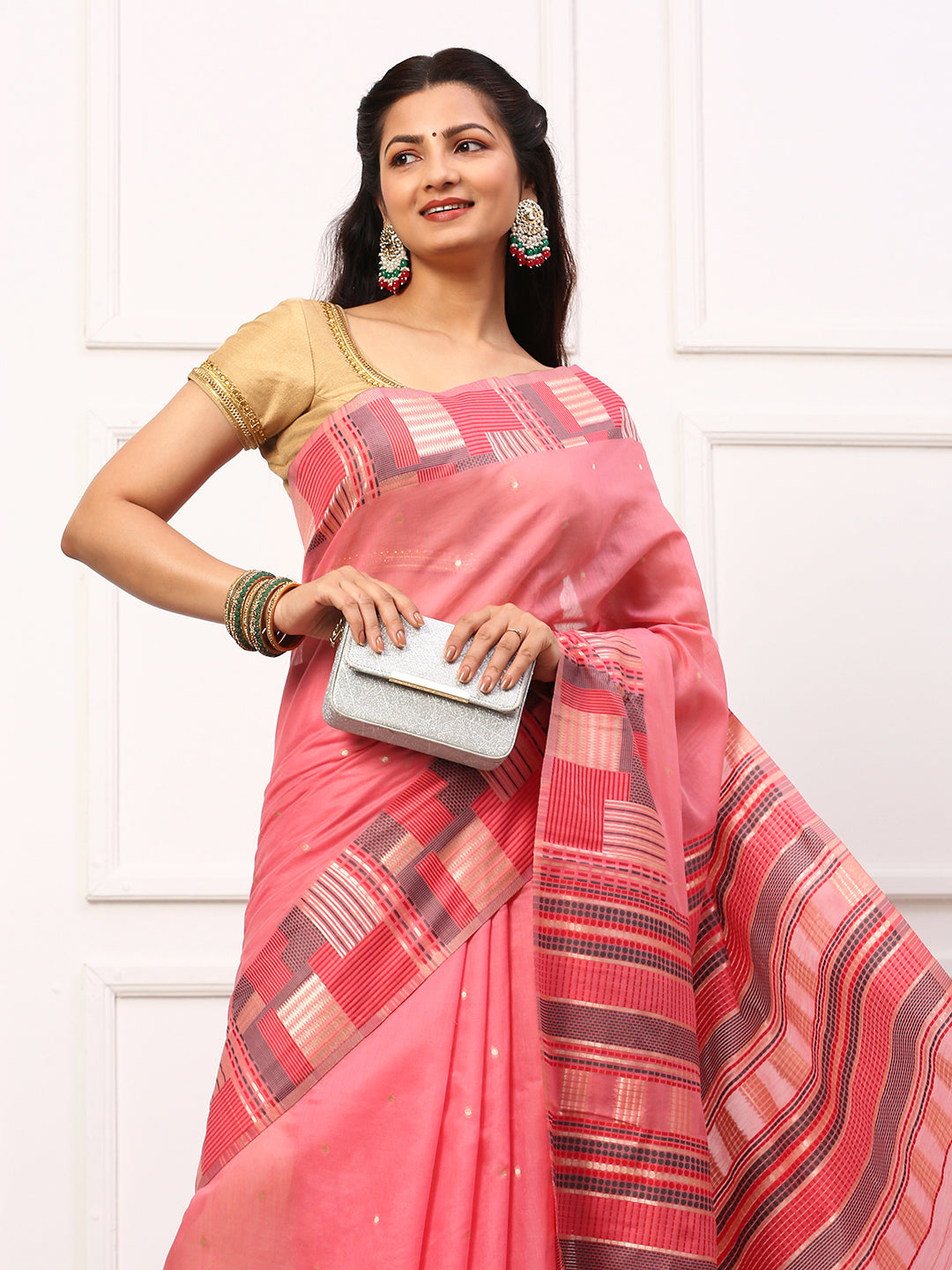 Womens Semi Silk Saree Pink SS245