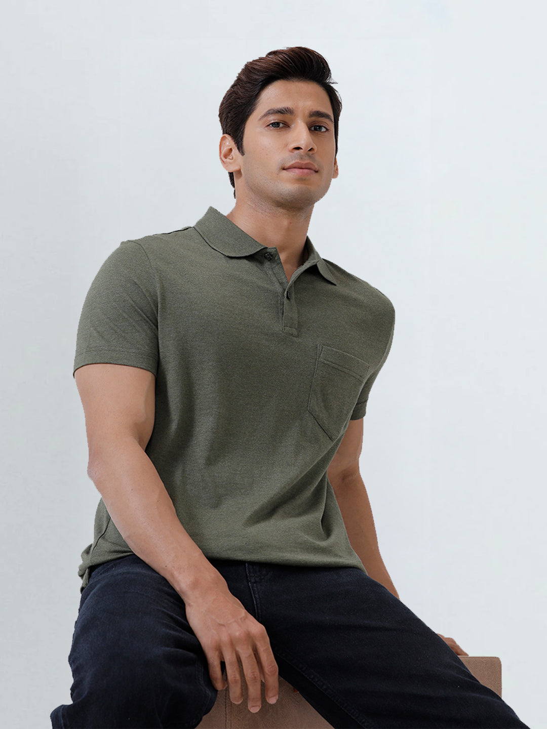Men TENCEL™ Modal Fibers with Micro technology Polo T-Shirt Heather Green EMP6