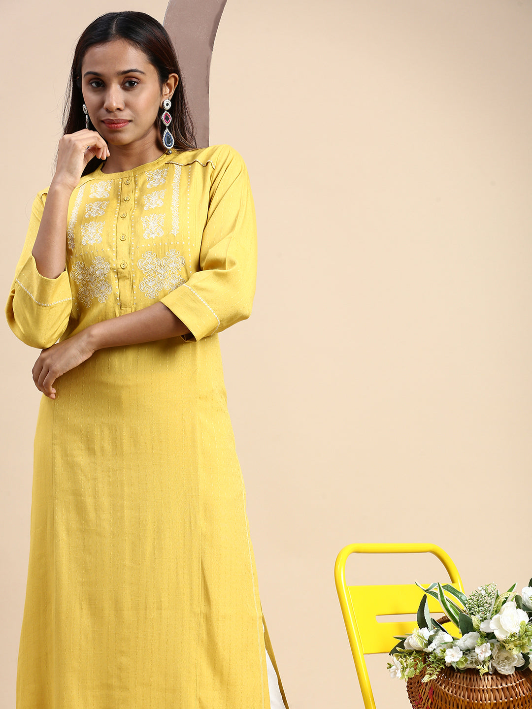 Yellow Cotton Shiffli Kurti With Dhoti Style Pant