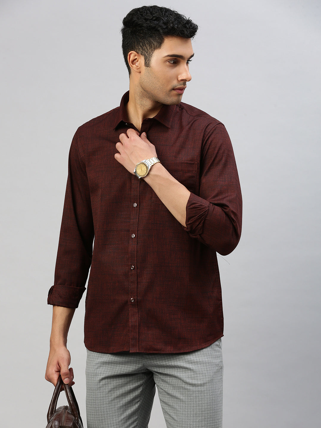 Mens Cotton Blend Shirt Brown T33 TI3