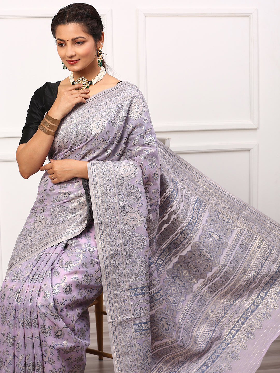 Womens Semi Silk Saree Violet SS259