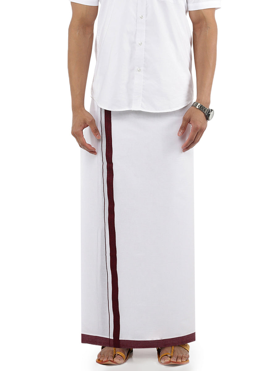 Mens Dhoti White with Fancy Border Winner Special Maroon