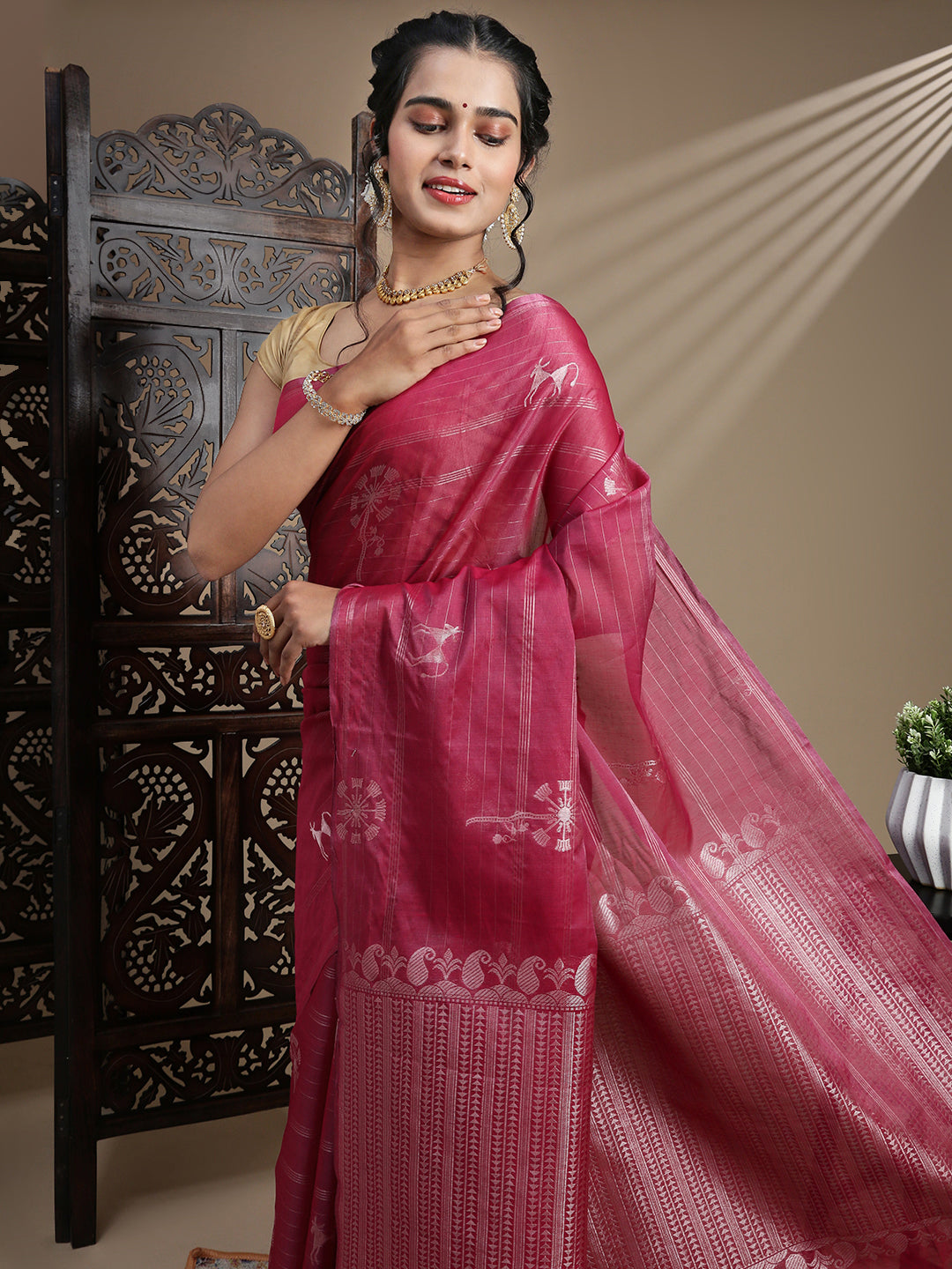 Women Semi Kora Cotton Purple Saree SK126