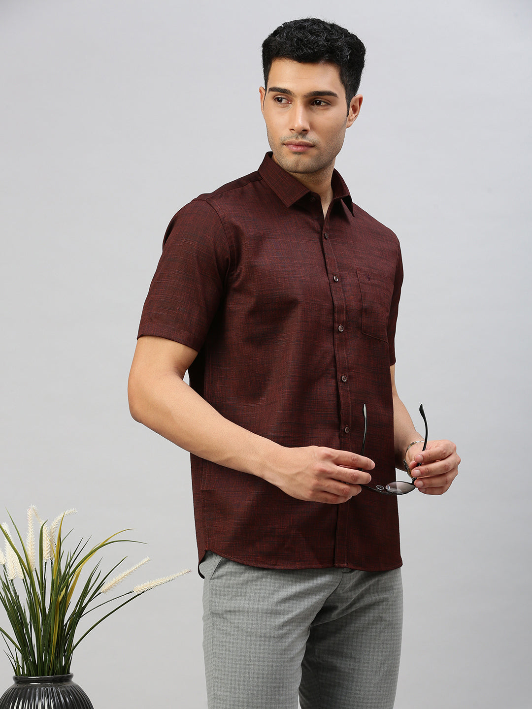 Mens Cotton Blend Shirt Brown T33 TI3