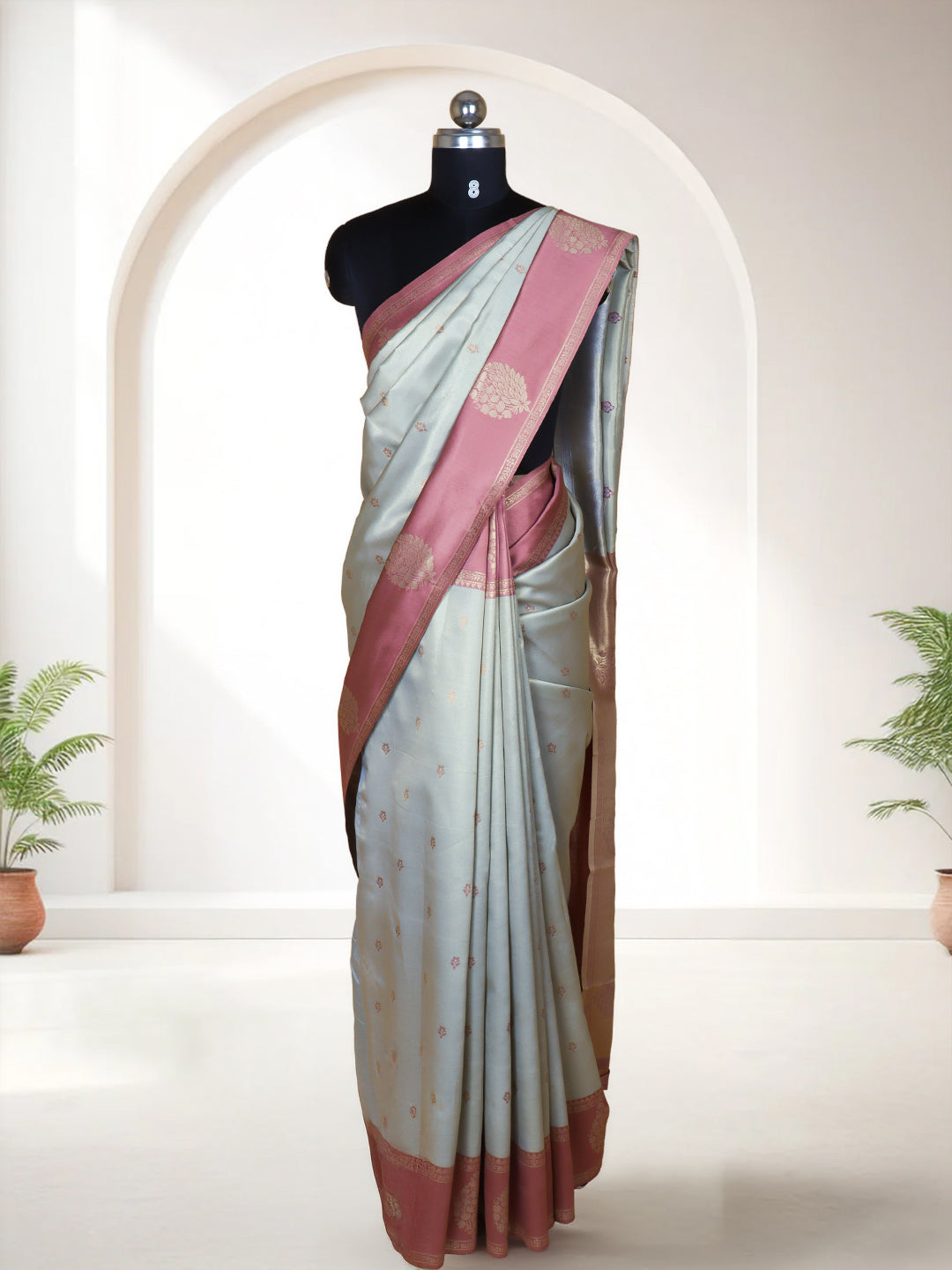 Women Silver Art Silk Saree ASS106