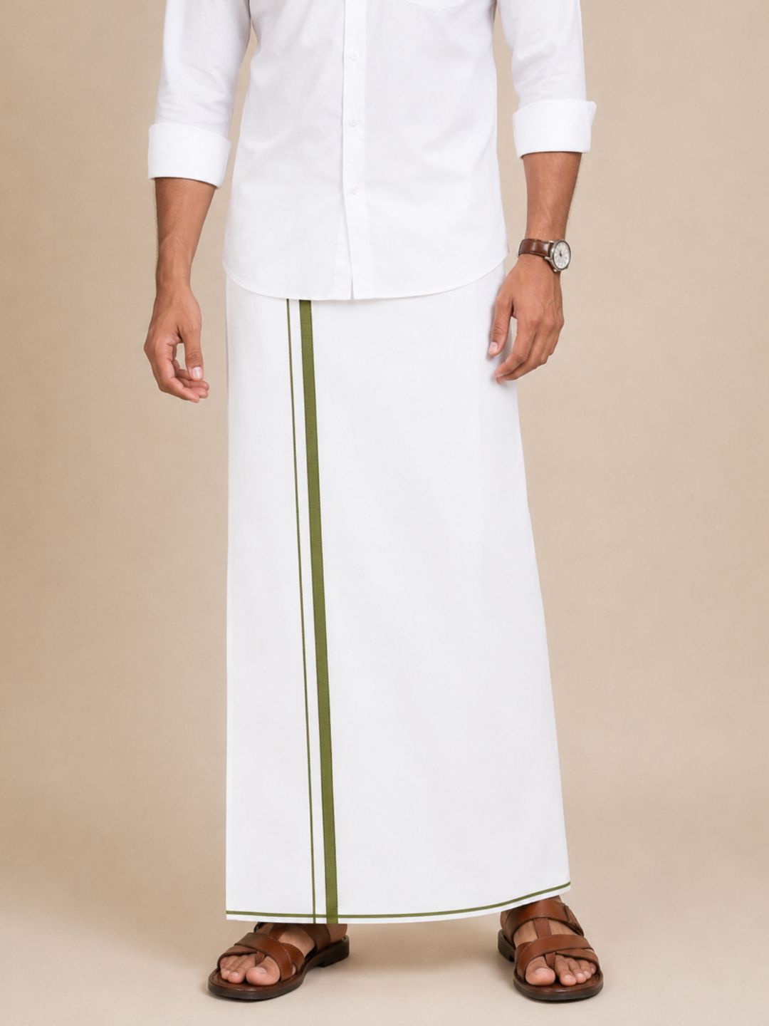Men 100% Cotton Single Layer Small Border Dhoti Naval NV04