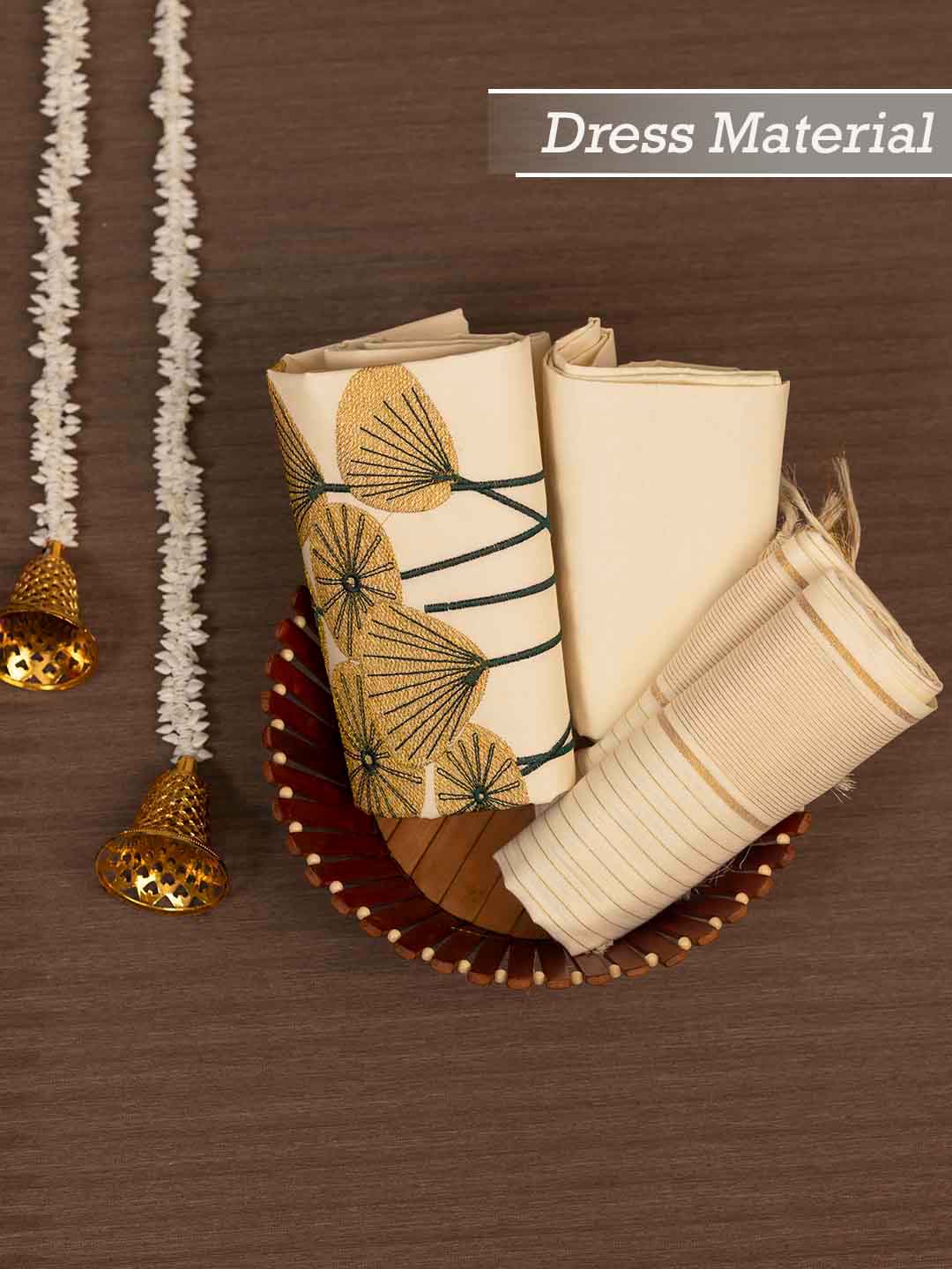 Women Premium Kerala Style Cream Cotton Dress Material DM313