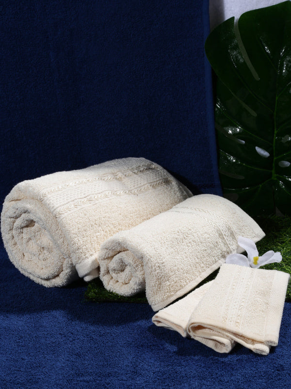 Premium Soft & Absorbent Cream Terry Hand Towel, Face Towel & Bath Towel 3 in 1 Combo