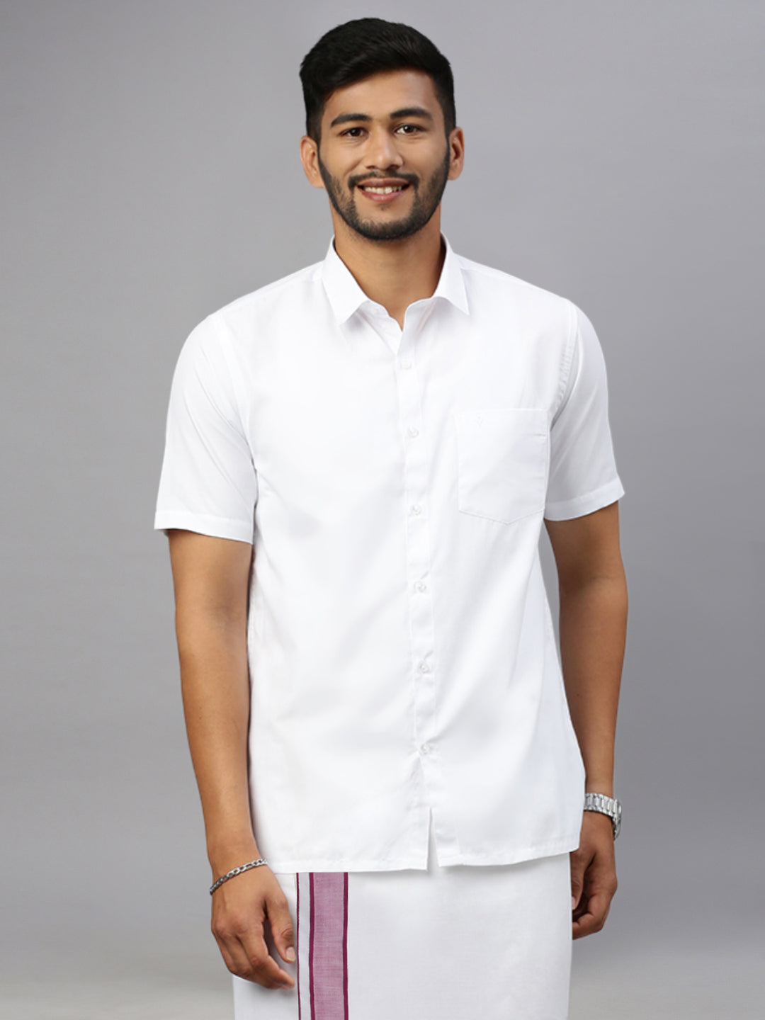 Mens White Shirt with Purple Fancy Border Dhoti Combo WP18