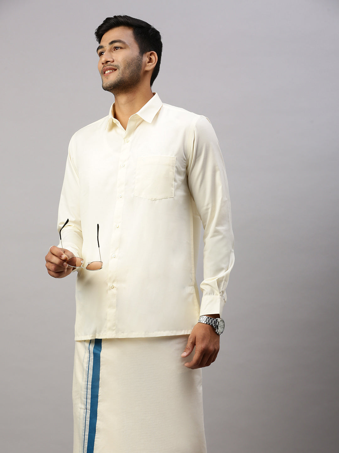 Mens Duck Blue Fancy Border Kora Dhoti - Lark SPL