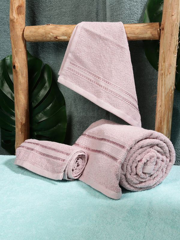 Premium Soft & Absorbent Light Violet Terry Hand Towel, Face Towel & Bath Towel 3 in 1 Combo