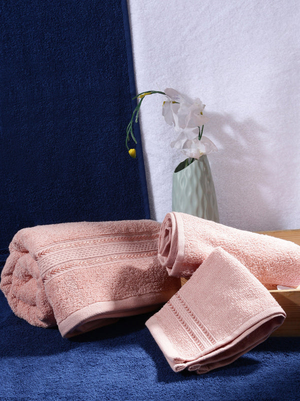 Premium Soft & Absorbent Peach Terry Hand Towel, Face Towel & Bath Towel 3 in 1 Combo