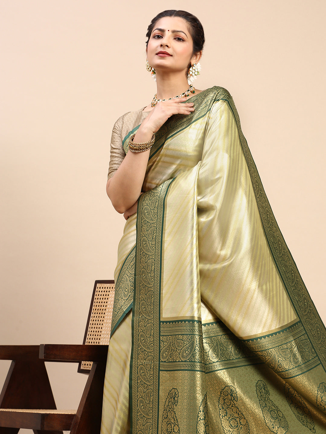 Womens Semi Silk Saree Green SS227