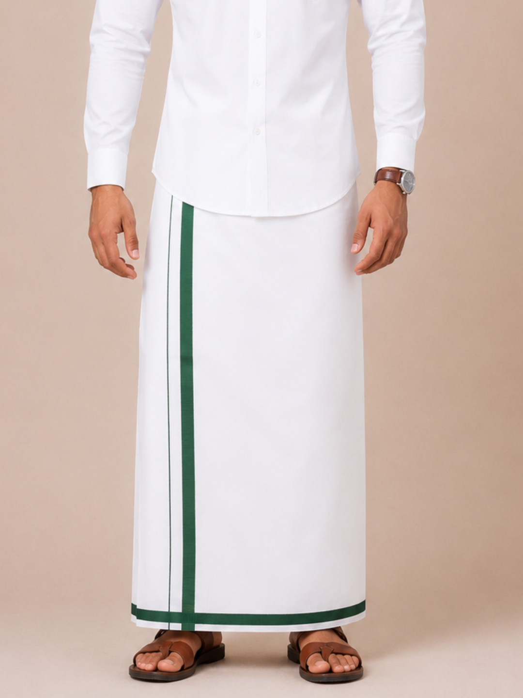 Men Wrinkle Free Single Layer Small Border Dhoti Amul AM01