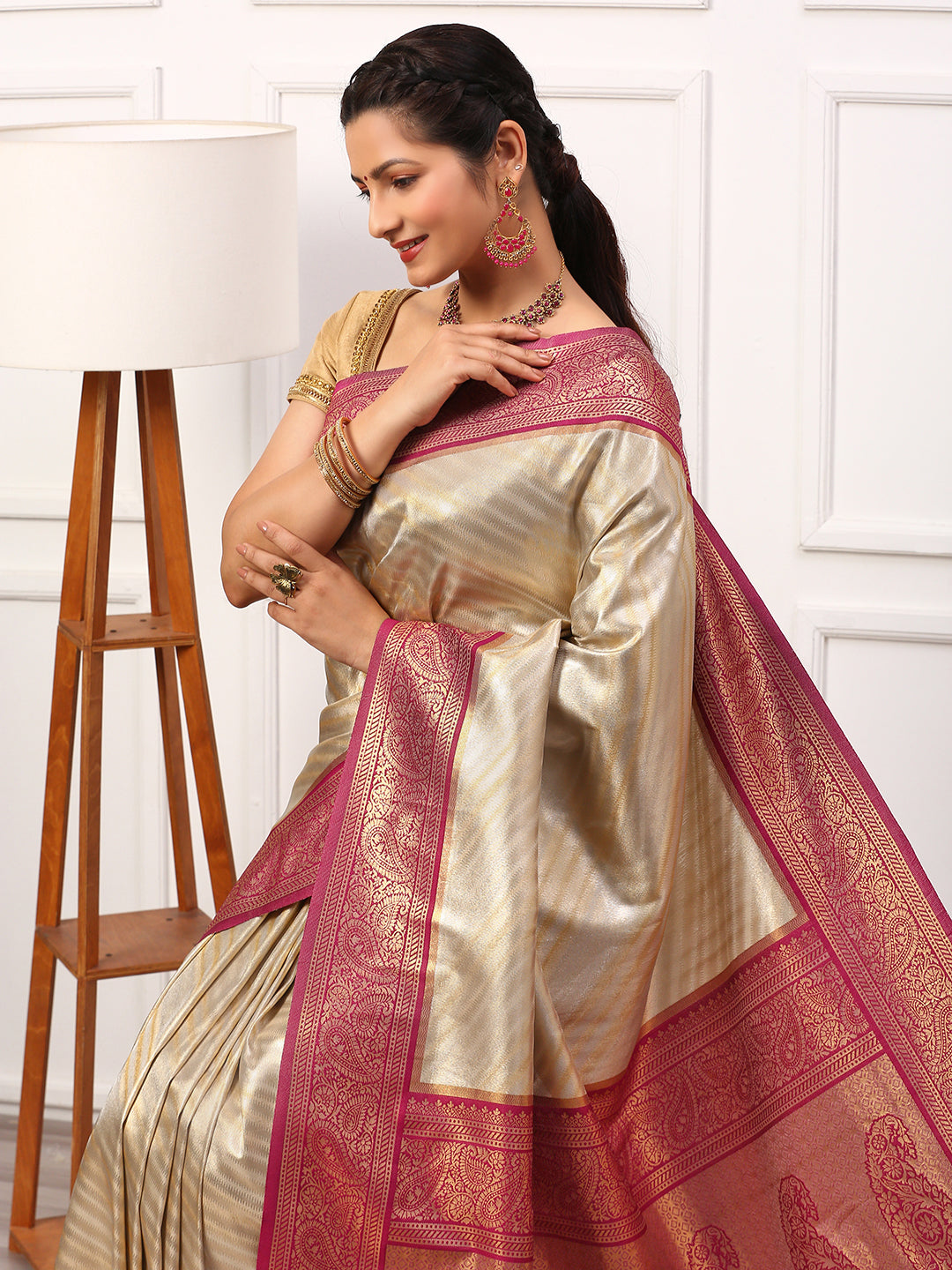 Womens Semi Silk Saree Silver SS230