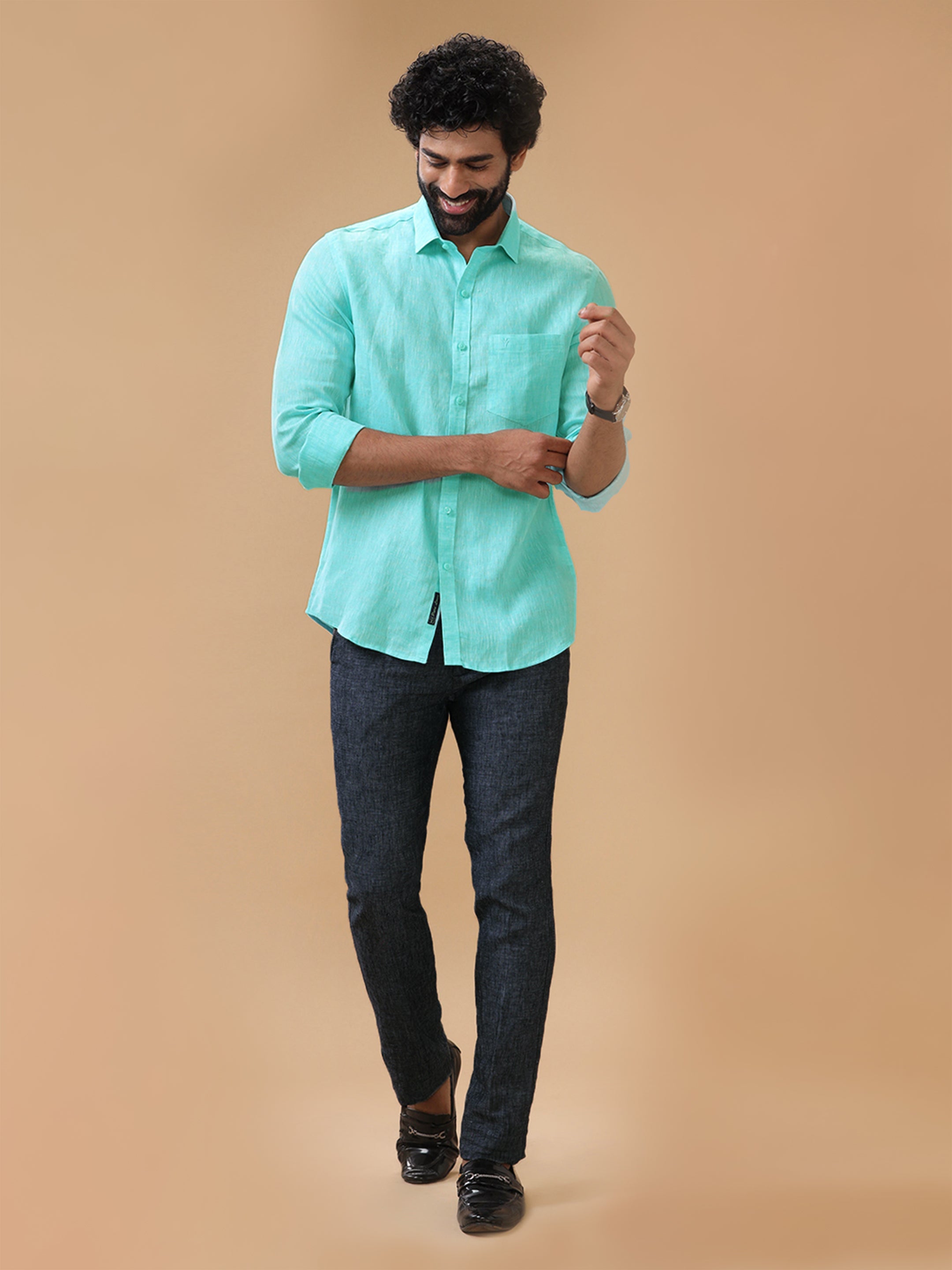 Pure Linen Light Cyan Smart Fit Shirt L13
