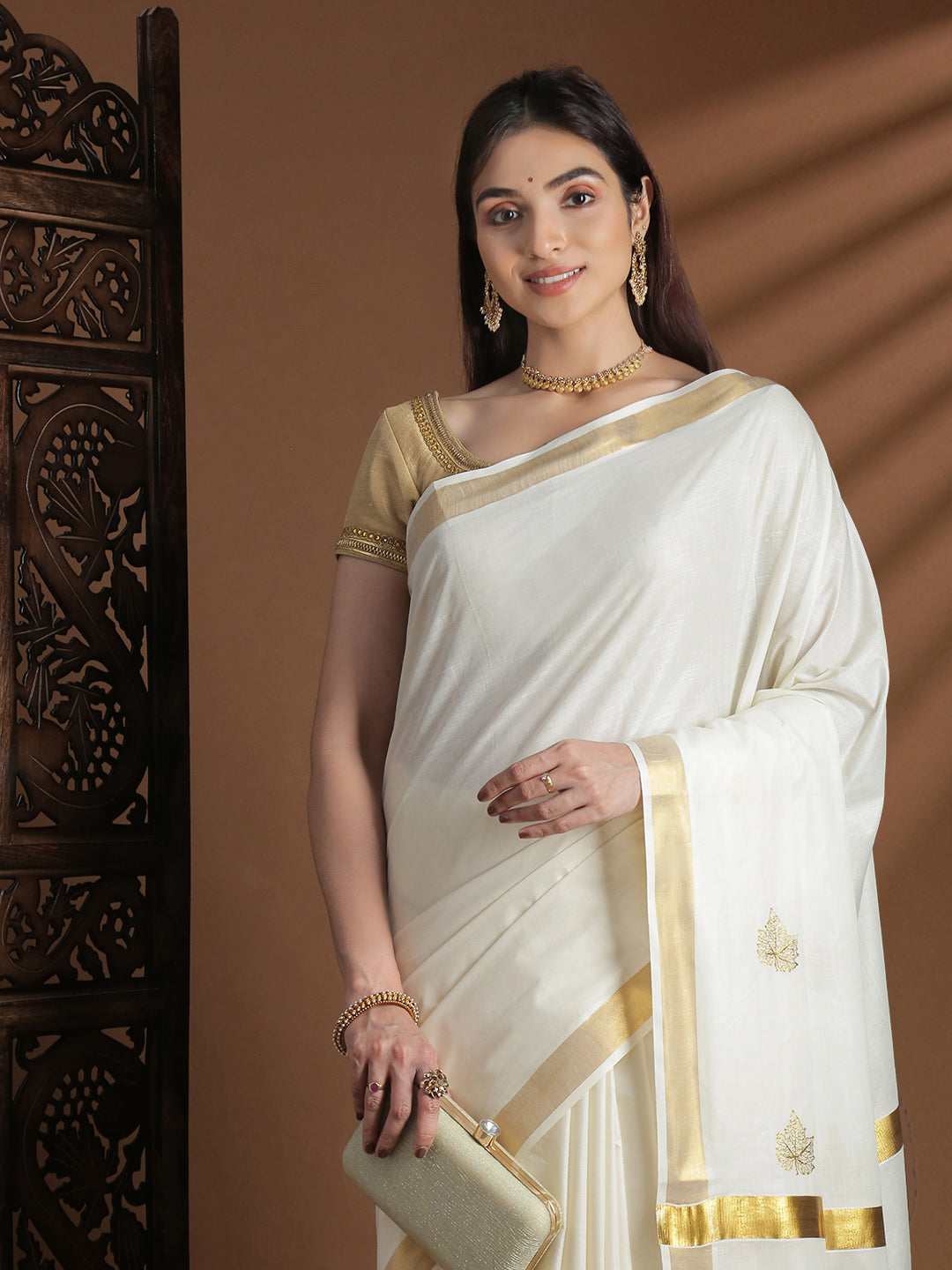 Women Kerala Cotton Cream Saree KS239