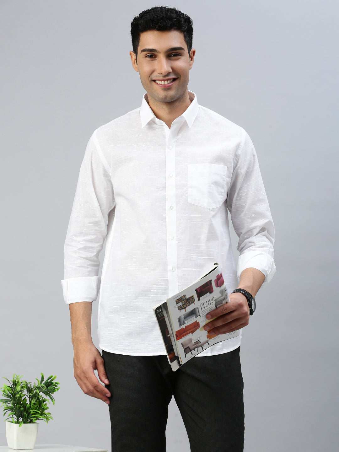 Men Cotton Rich White Shirt Celebrity White V5