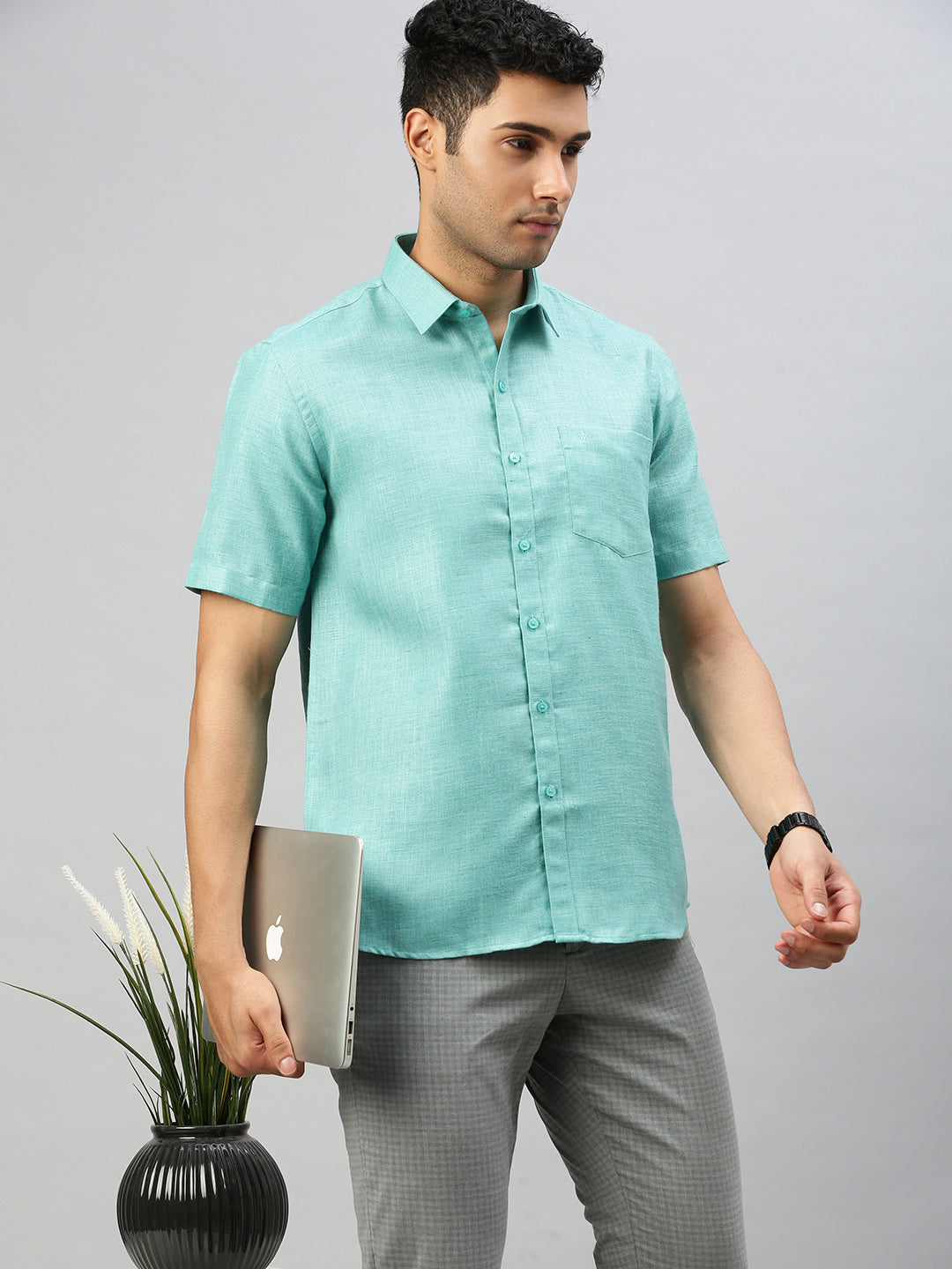 Mens Cotton Rich Shirt Green T7 CG14