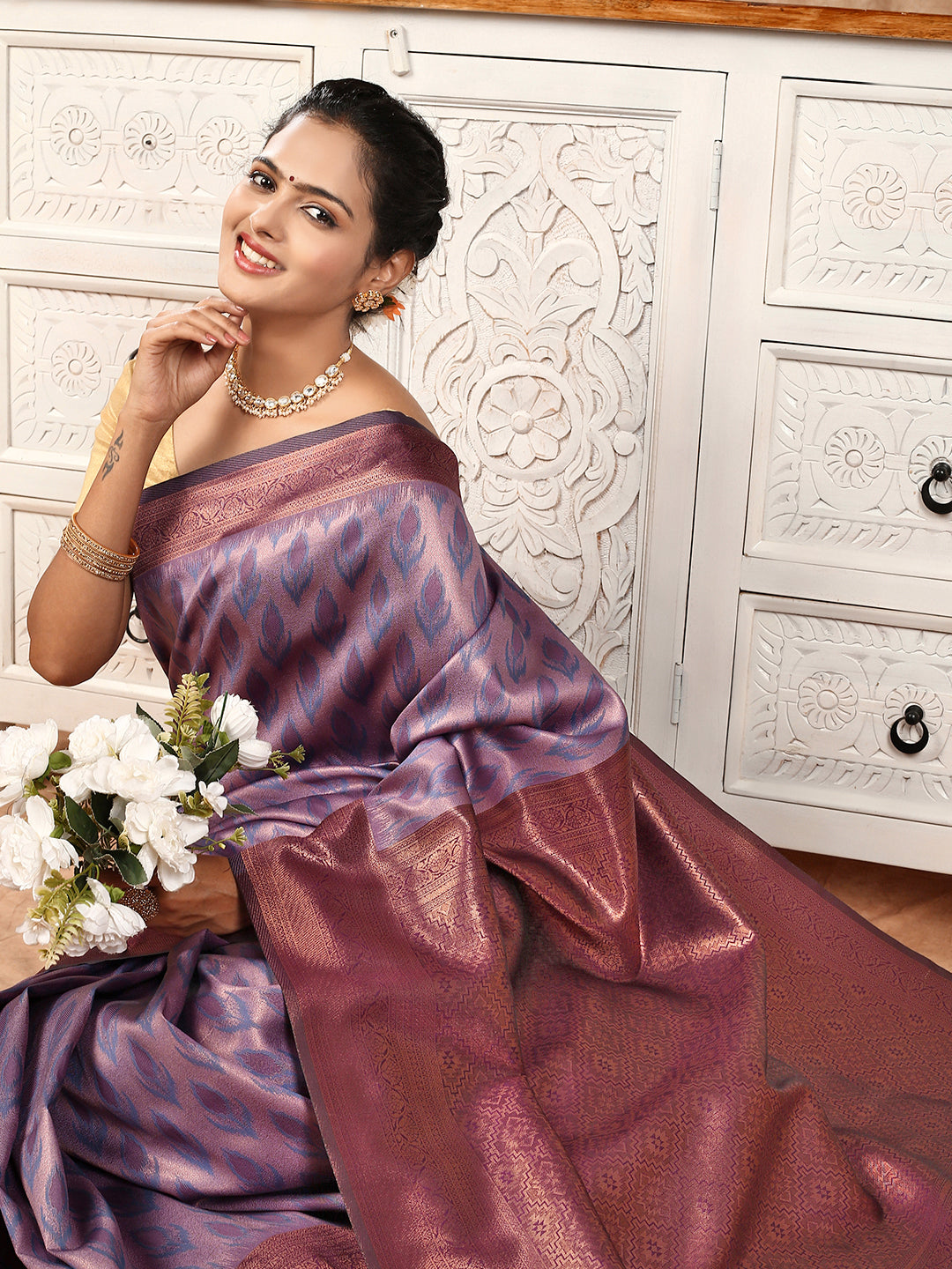 Women Semi Silk Saree Violet SS168