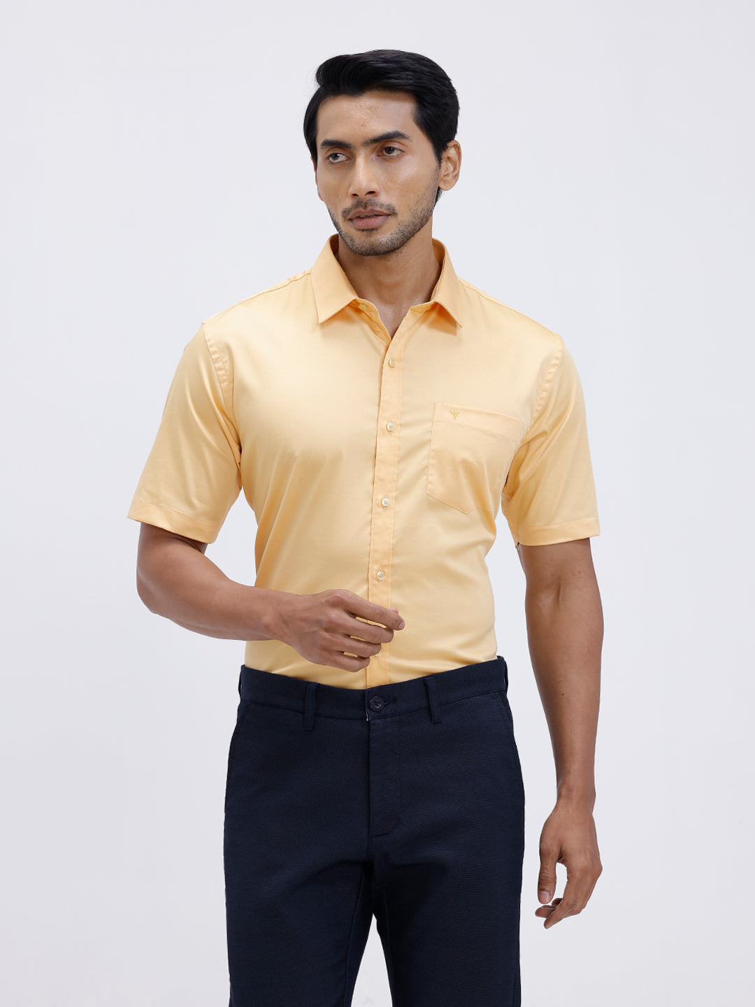 Men Cotton Blend Shirt Yellowish Orange T53 ACT8